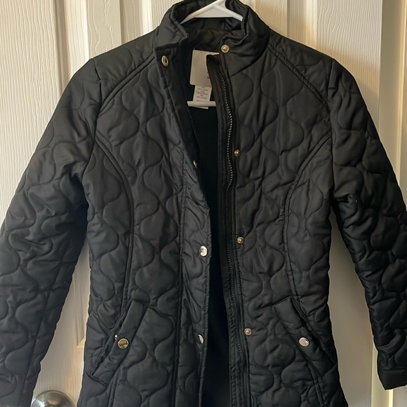 Girls black quilted coat size 10/12 - Picture 1 of 4